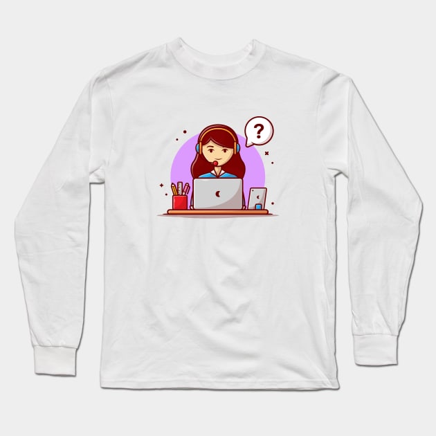 Woman customer service working on laptop with headphone Long Sleeve T-Shirt by Catalyst Labs